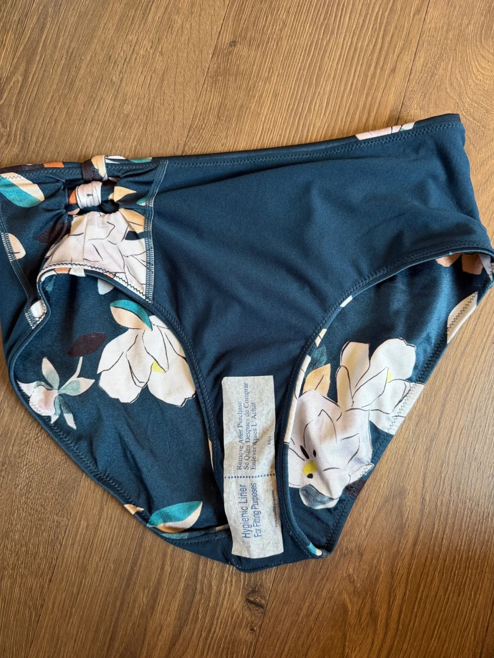 Athleta High-Waisted Floral Swim Bikini Bottoms Size M Navy Blue Bluebell Print